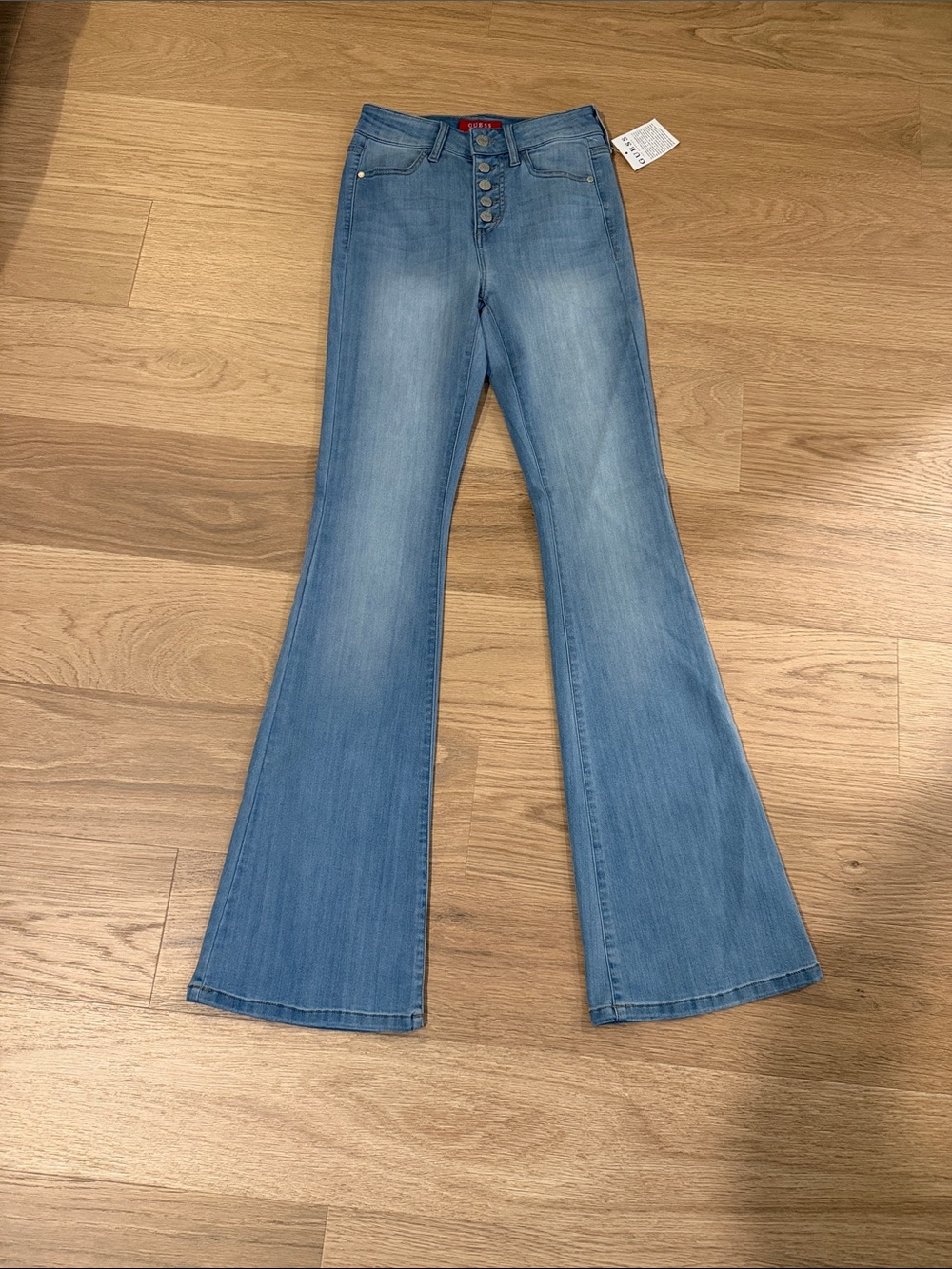 Guess Light Blue High-Rise Flare Jeans with Button Fly